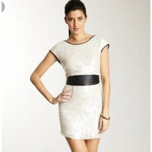 Stella & Jamie Backless Sequin Mini Dress With 100% Leather Belt Size S $400 NWT